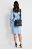 Robe de travail midi bleue à col polo à manches longues