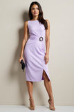 Robe de travail midi fourreau violet avec ceinture