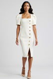 Robe de travail moulante blanche avec boutons