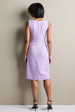 Robe de travail fourreau froncé violet avec ceinture