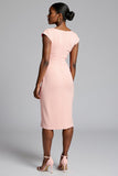 Robe de travail fourreau col en V rose froncé