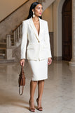 Robe de travail deux pièces blanche à revers crantés