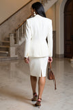 Robe de travail deux pièces blanche à revers crantés