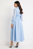 Robe de travail bleue à col polo froncé avec manches longues