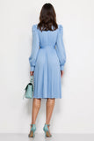 Robe de travail à corbeilles bleue à col en V avec ceinture