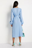 Robe de travail à manches longues bleue à col en V et à manches longues