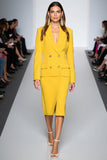 Robe de travail deux pièces jaune fourreau à manches longues