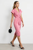 Robe de travail fourreau rose à col en V avec ceinture