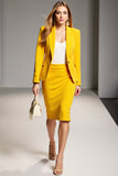 Robe de travail deux pièces fourreau jaune à manches longues