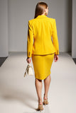 Robe de travail deux pièces fourreau jaune à manches longues