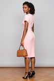 Robe de travail fourreau col en V rose froncé