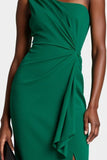 Robe de travail midi moulante à une épaule vert foncé avec fente