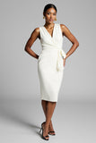 Robe de travail moulante midi froncée blanche
