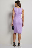Robe de travail moulante froncée violette jusqu’au genou