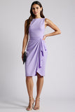 Robe de travail moulante froncée à col bateau violet