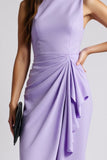 Robe de travail moulante froncée à col bateau violet