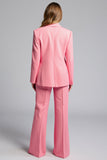 Tailleur pantalon 2 pièces à manches longues rose à revers crantés