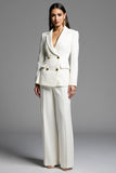 Tailleur pantalon 2 pièces à revers crantés blanc à double boutonnage