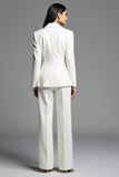 Tailleur pantalon 2 pièces à revers crantés blanc à double boutonnage
