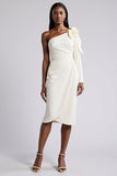 Robe de travail blanche 3D fleur fourreau genou avec manches longues