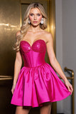 Sparkly A Line Corset Satin Fuchsia Robe de Retrouvailles