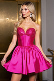 Sparkly A Line Corset Satin Fuchsia Robe de Retrouvailles