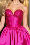 Sparkly A Line Corset Satin Fuchsia Robe de Retrouvailles