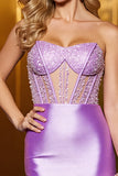 Lilas scintillant corset moulante bretelles satin de bal