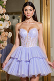 Une ligne Tulle Lavande Corset Sans Bretelles Robe de Retrouvailles