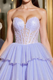 Une ligne Tulle Lavande Corset Sans Bretelles Robe de Retrouvailles