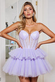 Corset sans bretelles une ligne tulle lavande maison de balles