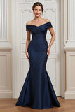 Robe de mère de la mariée marine sirène à épaules dénudées avec appliques