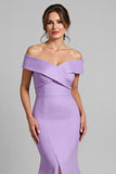 Robe sirène lilas à épaules dénudées mère de la mariée avec fente
