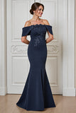 Sirène marine à épaules dénudées Robe de mère de la mariée avec appliques
