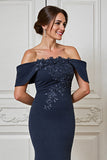 Sirène marine à épaules dénudées Robe de mère de la mariée avec appliques