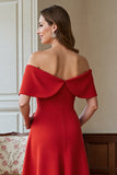 Rouge Une ligne dénudée Épaule Midi Mère De La Mariée Robe Avec Noeud