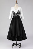 Robe de mère de la mariée noire et blanche, High Low A line avec des applikés