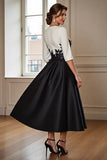 Noir et blanc Une ligne haute basse mère de la mariée robe avec appliques