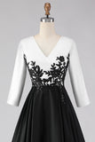 Robe de mère de la mariée noire et blanche, High Low A line avec des applikés