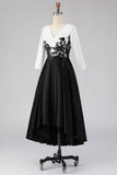 Robe de mère de la mariée noire et blanche, High Low A line avec des applikés