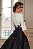 Noir et blanc Une ligne haute basse mère de la mariée robe avec appliques