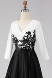 Robe de mère de la mariée noire et blanche, High Low A line avec des applikés