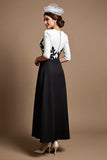 Noir et blanc Une ligne Satin Midi Robe Mère de la Mariée avec Appliques
