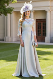 Satin d’argent Une ligne Mère de la mariée Robe avec appliques