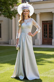 Satin d’argent Une ligne Mère de la mariée Robe avec appliques