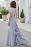 Robe Mère De La Mariée Col En V Argenté Scintillant Une Ligne