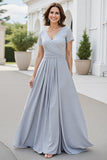 Robe Mère De La Mariée Col En V Argenté Scintillant Une Ligne