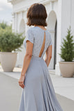 Robe Mère De La Mariée Col En V Argenté Scintillant Une Ligne
