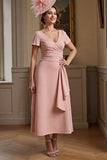 Dusty Sage Ruched Une Ligne Midi Mère De La Robe De La Mariée