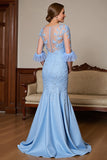 Robe Sirène Bleu Ciel Mère De La Mariée Avec Appliques